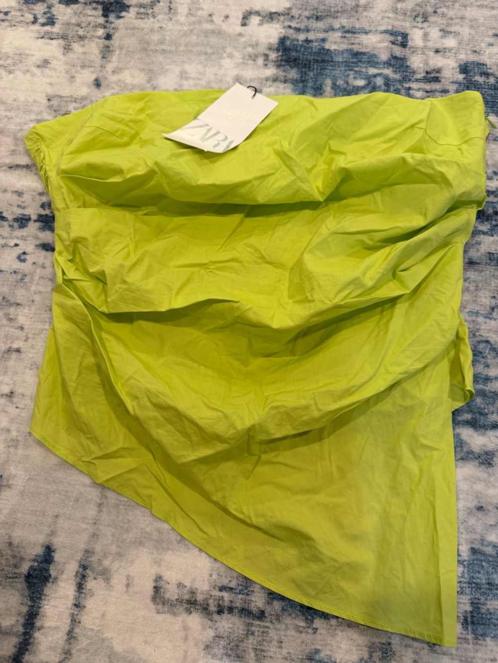 Zara Neon Lime Asymmetric Strapless Top